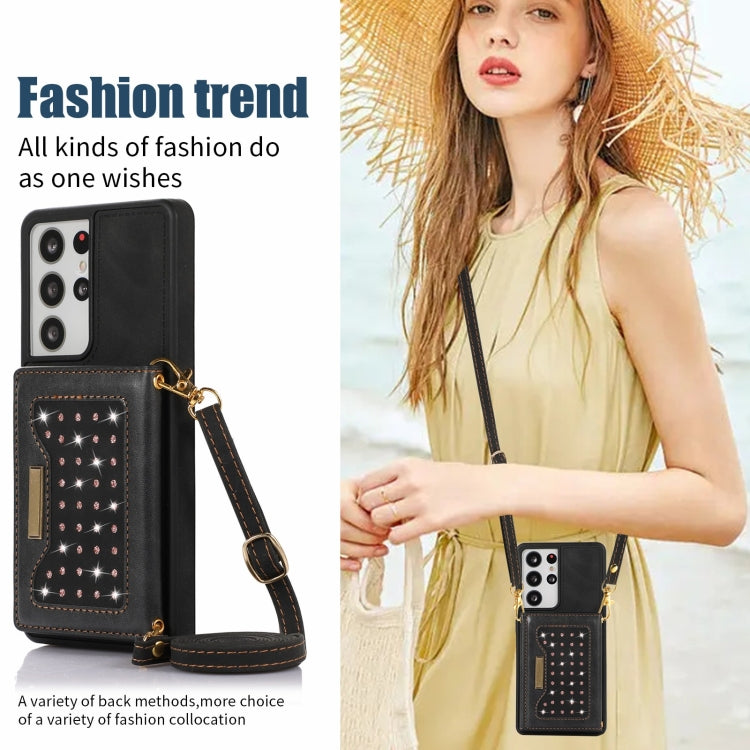 Three-fold RFID Leather Phone Case with Lanyard, For Samsung Galaxy S21 Ultra, For Samsung Galaxy S22+, For Samsung Galaxy S21+, For Samsung Galaxy S21 FE