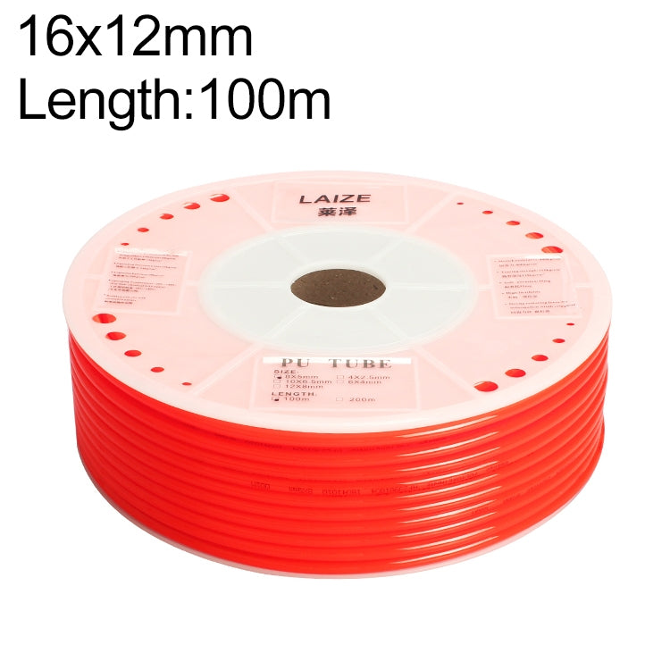 LAIZE Pneumatic Compressor Air Flexible PU Tube, Specification:16x12mm, 100m(Red)