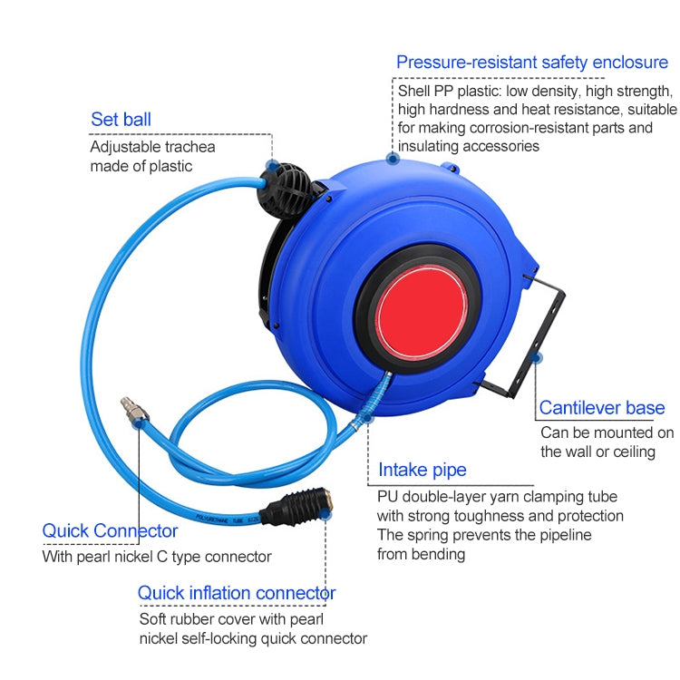 LAIZE Automatic Retractable Air Hose Reel Pneumatic PU Tube, Specification:12x8mm, 15m