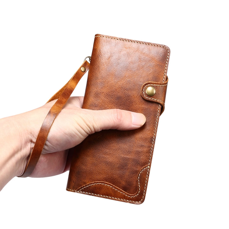 Denior Oil Wax Cowhide Magnetic Button Genuine Leather Case, For iPhone 13, For iPhone 13 mini, For iPhone 12 Pro Max, For iPhone 12 / 12 Pro, For iPhone 12 mini, For Samsung Galaxy S20