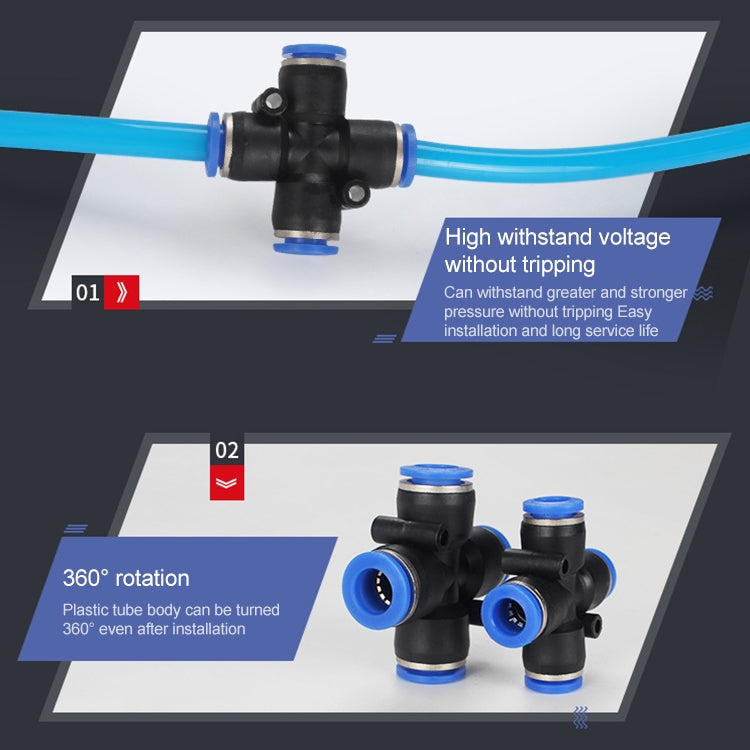 PZA-8 LAIZE 10pcs Plastic PZA Four-way Pneumatic Quick Fitting Connector