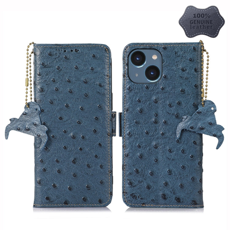 Ostrich Pattern Genuine Leather RFID Phone Case, For iPhone 15 Pro Max, For iPhone 15 Pro, For iPhone 15 Plus, For iPhone 15, For iPhone 14 Plus, For iPhone 14