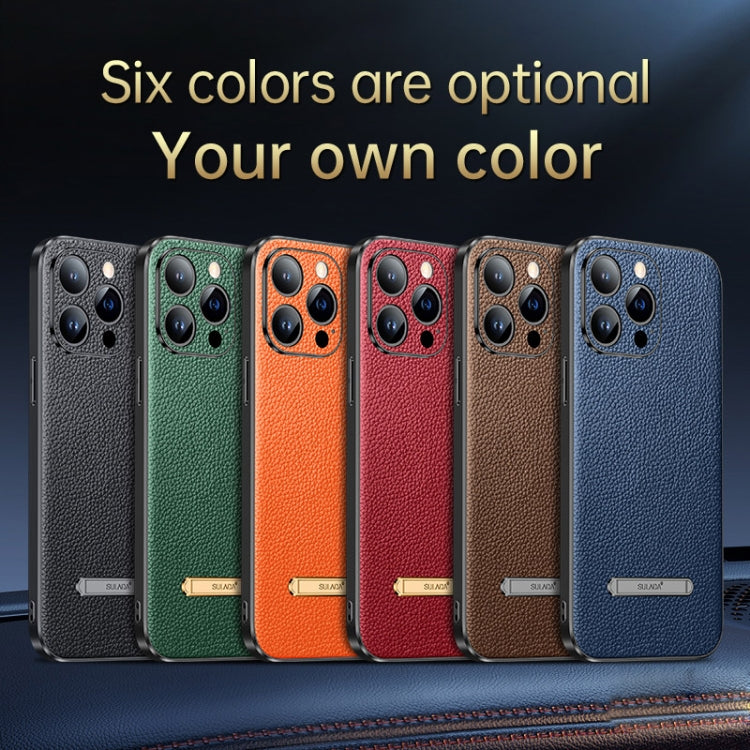 For iPhone 14 SULADA Famous Artisan Series Litchi Leather PC + TPU Phone Case(Dark Green)