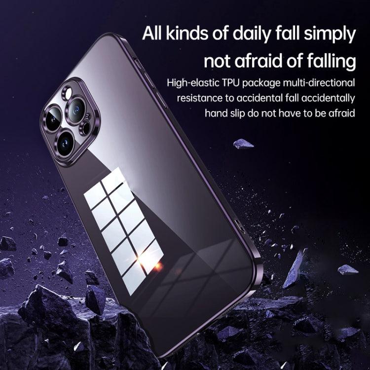 For iPhone 14 Pro Max SULADA Shine Through Series Plating TPU Transparent Phone Protective Case(Sierra Blue)