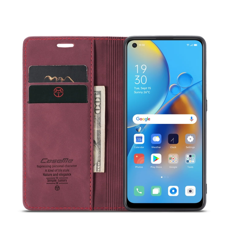 CaseMe 013 Multifunctional Horizontal Flip Leather Phone Case For OPPO F19/F19S/A74 4G/A95 4G/Reno6 Lite 4G Global(Wine Red)