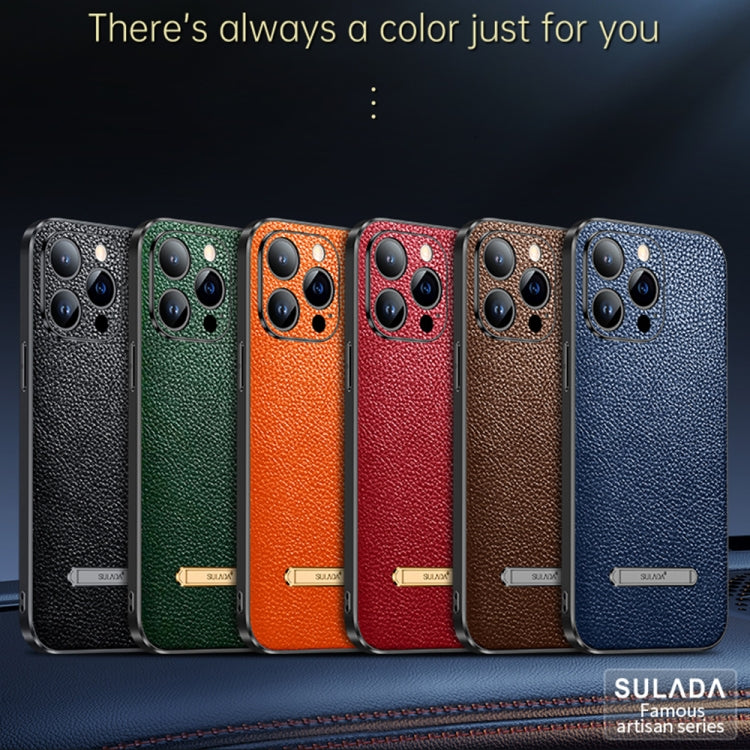 For iPhone 14 SULADA Invisible Bracket Leather Back Cover Phone Case(Black)