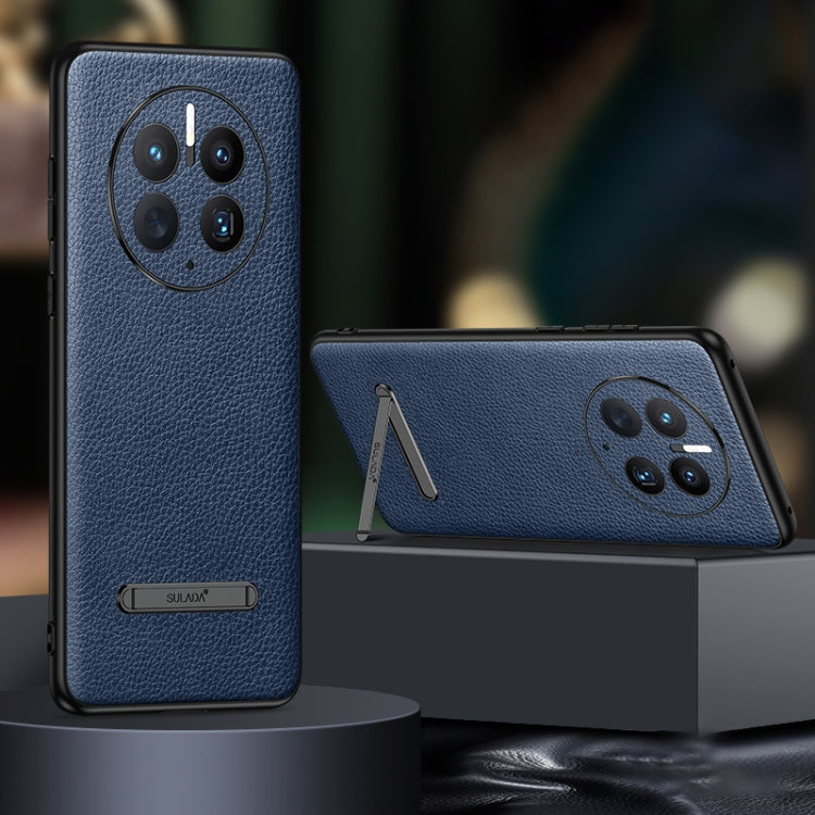For Huawei Mate 50 SULADA Invisible Bracket Leather Back Cover Phone Case(Blue)