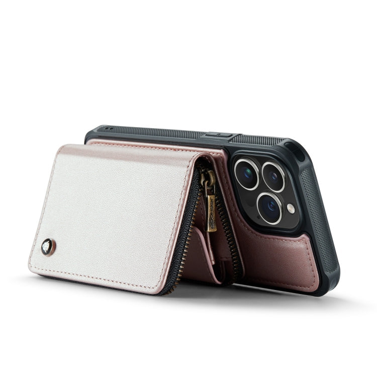 For iPhone 14 Pro JEEHOOD C22 Series Zipper Wallet Phone Case with Long and Short Lanyard(Rose Gold)