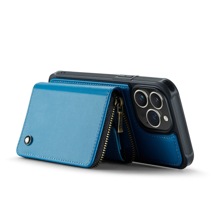 For iPhone 14 Pro Max JEEHOOD C22 Series Zipper Wallet Phone Case with Long and Short Lanyard(Blue)