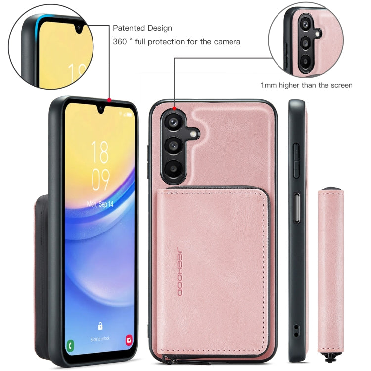 For Samsung Galaxy A15 5G JEEHOOD Magnetic Zipper Horizontal Flip Leather Phone Case(Pink)