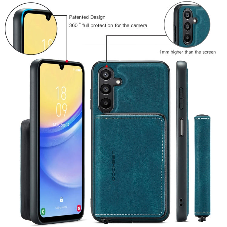 For Samsung Galaxy A15 5G JEEHOOD Magnetic Zipper Horizontal Flip Leather Phone Case(Blue)