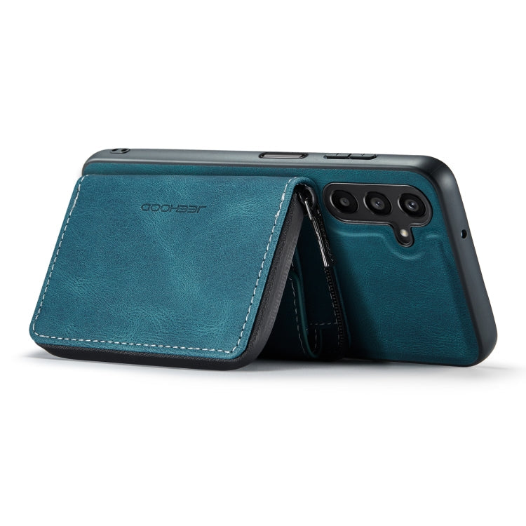 For Samsung Galaxy A15 5G JEEHOOD Magnetic Zipper Horizontal Flip Leather Phone Case(Blue)