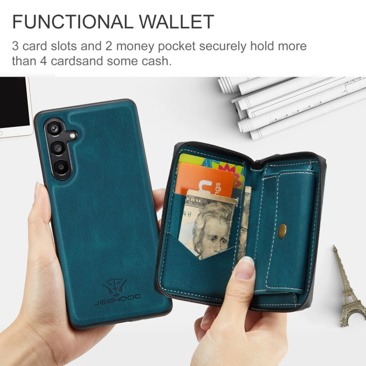 For Samsung Galaxy A15 5G JEEHOOD Magnetic Zipper Horizontal Flip Leather Phone Case(Blue)
