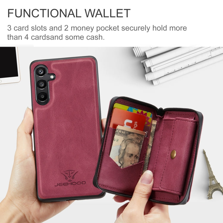 For Samsung Galaxy A15 5G JEEHOOD Magnetic Zipper Horizontal Flip Leather Phone Case(Red)