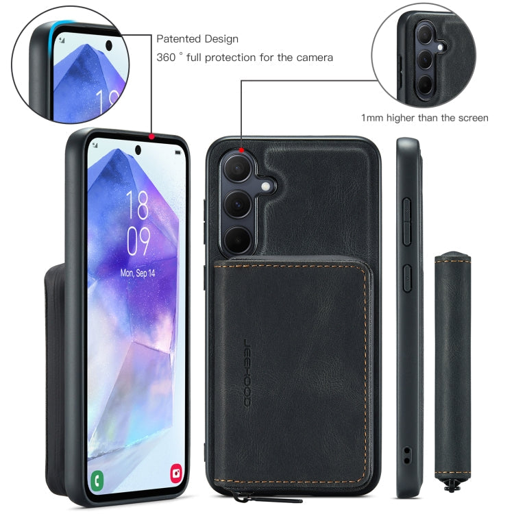 For Samsung Galaxy A55 5G JEEHOOD Magnetic Zipper Horizontal Flip Leather Phone Case(Black)
