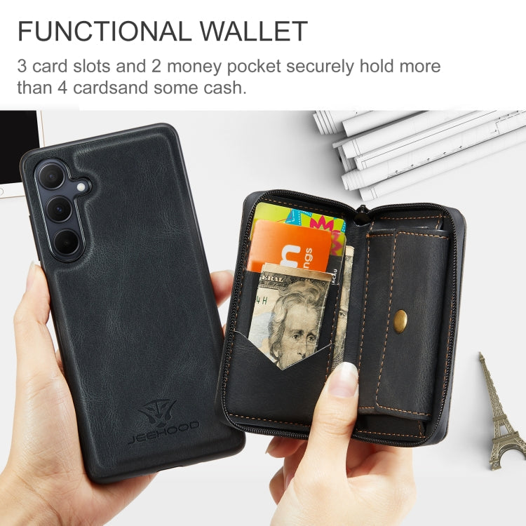 For Samsung Galaxy A55 5G JEEHOOD Magnetic Zipper Horizontal Flip Leather Phone Case(Black)