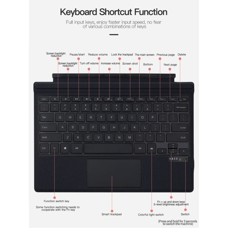 Magnetic Bluetooth Keyboard Leather Case with backlight, For Microsoft Surface Go1 / 2 / 3, For Microsoft Surface Pro 3 / 4 / 5 / 6 / 7 / 7+