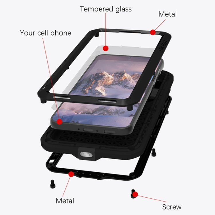 For Samsung Galaxy S23 5G LOVE MEI Metal Shockproof Life Waterproof Dustproof Phone Case(Silver)