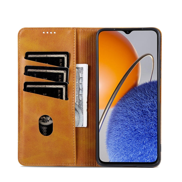 For Huawei nova Y61 AZNS Magnetic Calf Texture Flip Leather Phone Case(Light Brown)
