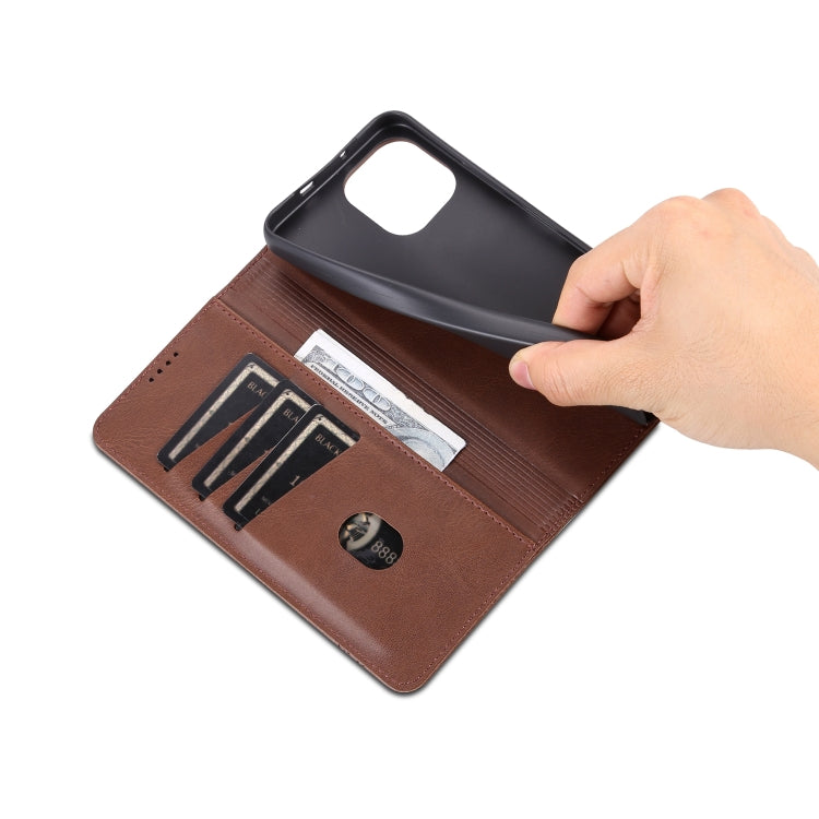 For Huawei nova Y61 AZNS Magnetic Calf Texture Flip Leather Phone Case(Dark Brown)