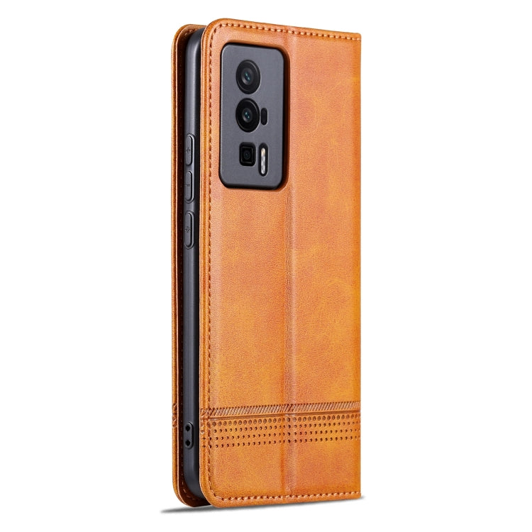 For Xiaomi Redmi K60 / K60 Pro AZNS Magnetic Calf Texture Flip Leather Phone Case(Light Brown)
