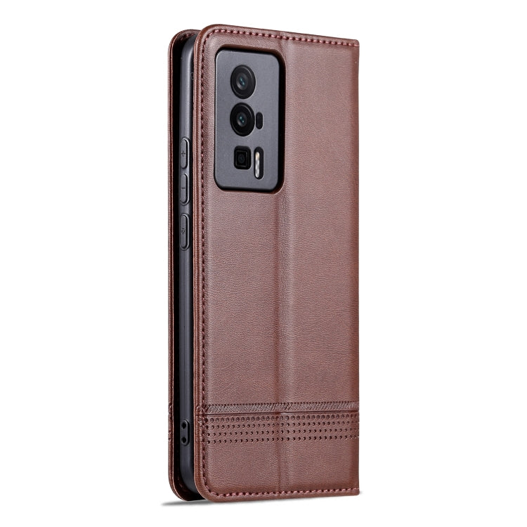 For Xiaomi Redmi K60 / K60 Pro AZNS Magnetic Calf Texture Flip Leather Phone Case(Dark Brown)