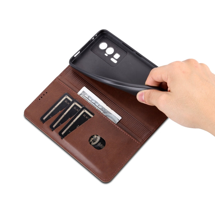 For Xiaomi Redmi K60 / K60 Pro AZNS Magnetic Calf Texture Flip Leather Phone Case(Dark Brown)