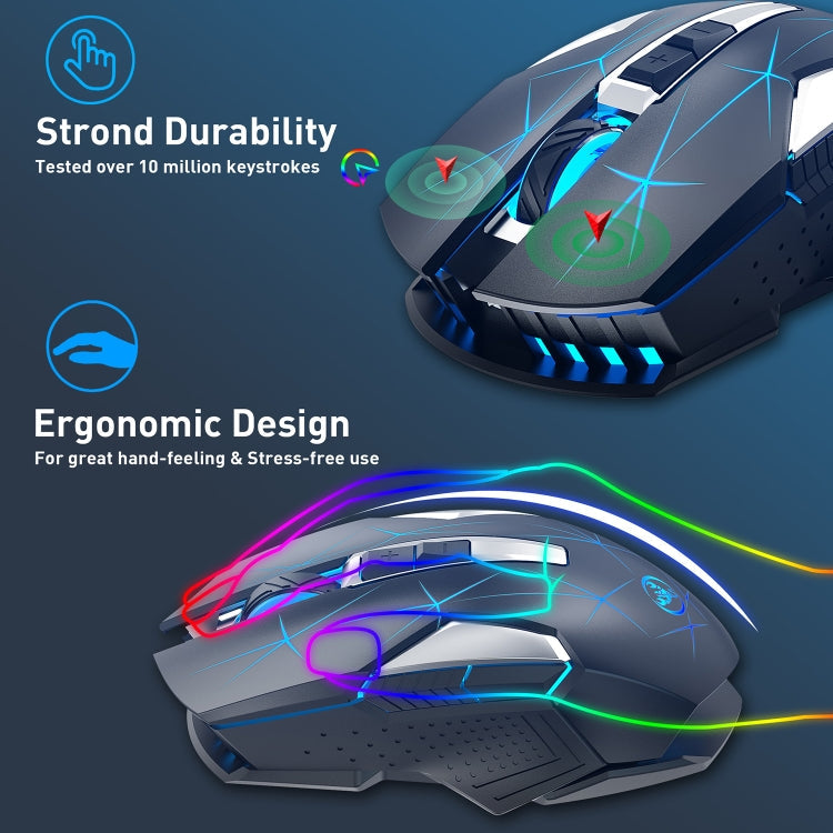 HXSJ T300 7 Keys 2400DPI 2.4G Colorful Luminous Wireless Mouse(Black)