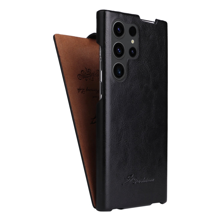 For Samsung Galaxy S23 Ultra 5G Fierre Shann 64 Texture Vertical Flip PU Leather Phone Case(Black)