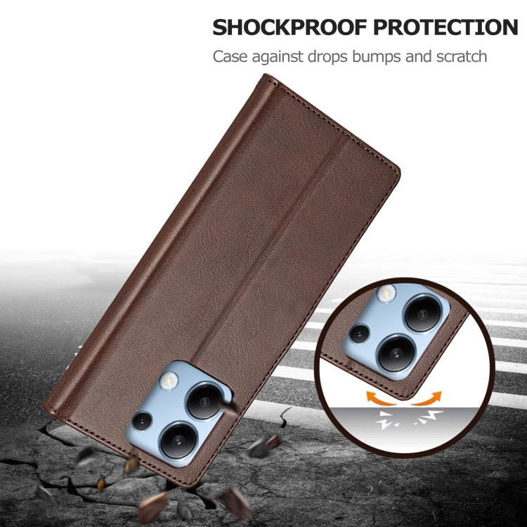 For Xiaomi Redmi Note 13 4G LC.IMEEKE Calf Texture Leather Phone Case(Coffee)