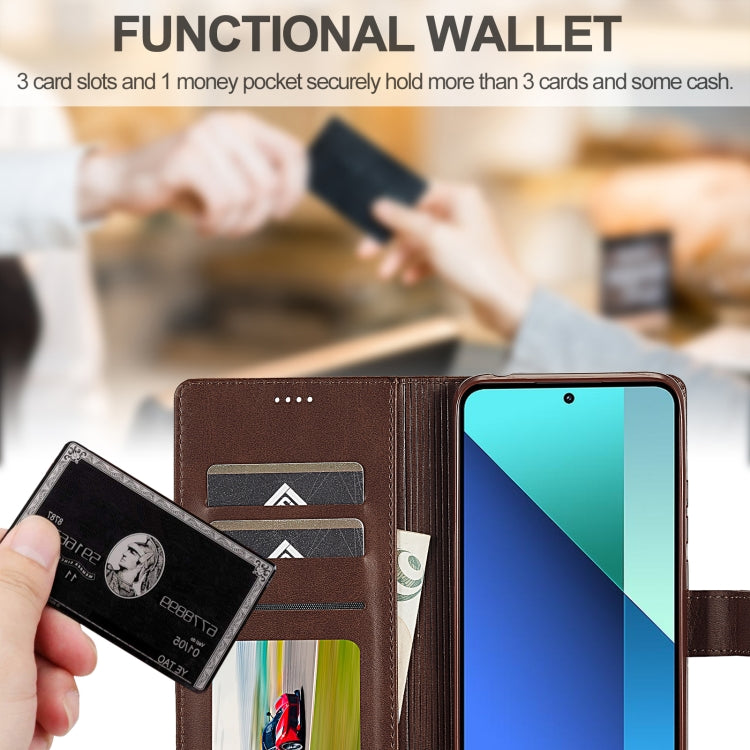 For Xiaomi Redmi Note 13 4G LC.IMEEKE Calf Texture Leather Phone Case(Coffee)