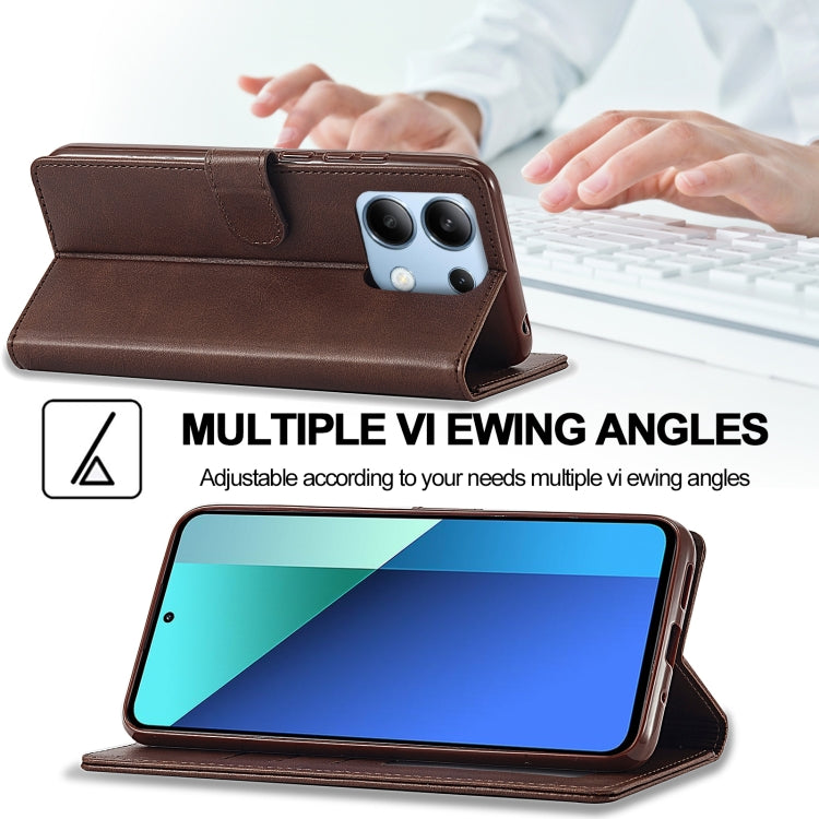 For Xiaomi Redmi Note 13 4G LC.IMEEKE Calf Texture Leather Phone Case(Coffee)