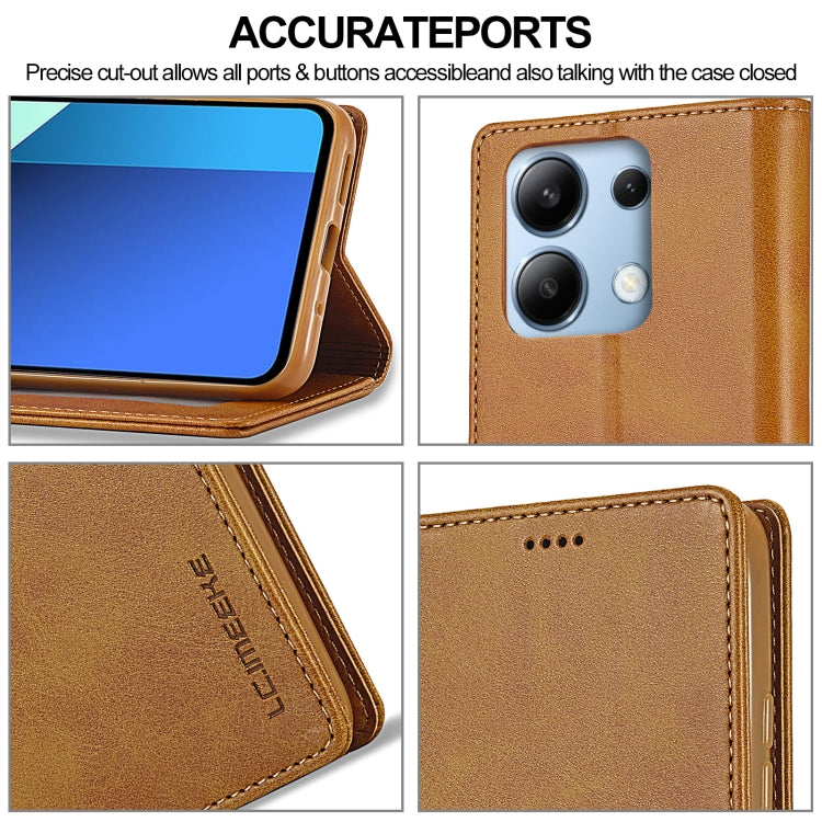 For Xiaomi Redmi Note 13 4G LC.IMEEKE Calf Texture Leather Phone Case(Brown)