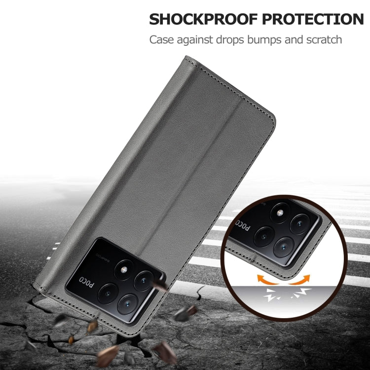 For Xiaomi Poco X6 Pro LC.IMEEKE Calf Texture Leather Phone Case(Grey)