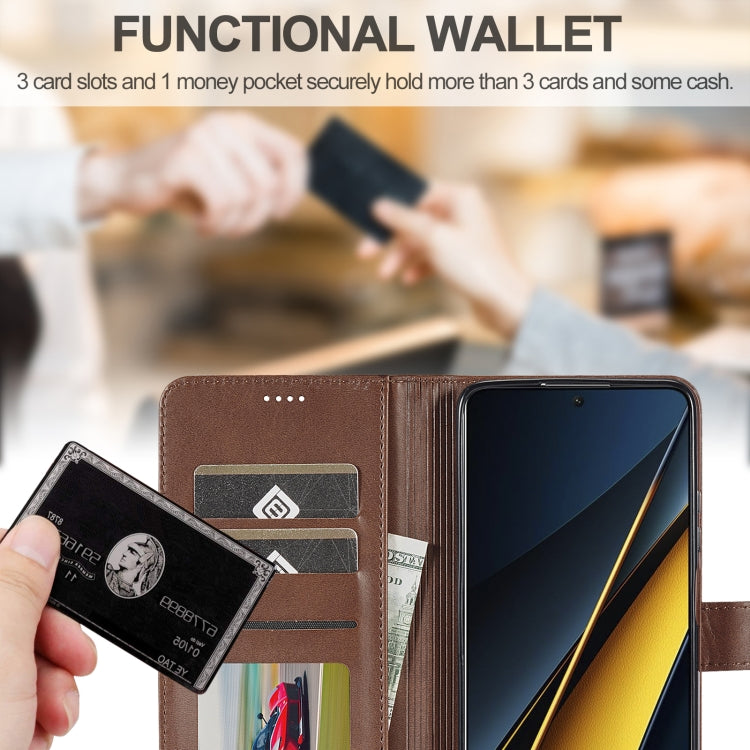 For Xiaomi Poco X6 Pro LC.IMEEKE Calf Texture Leather Phone Case(Coffee)