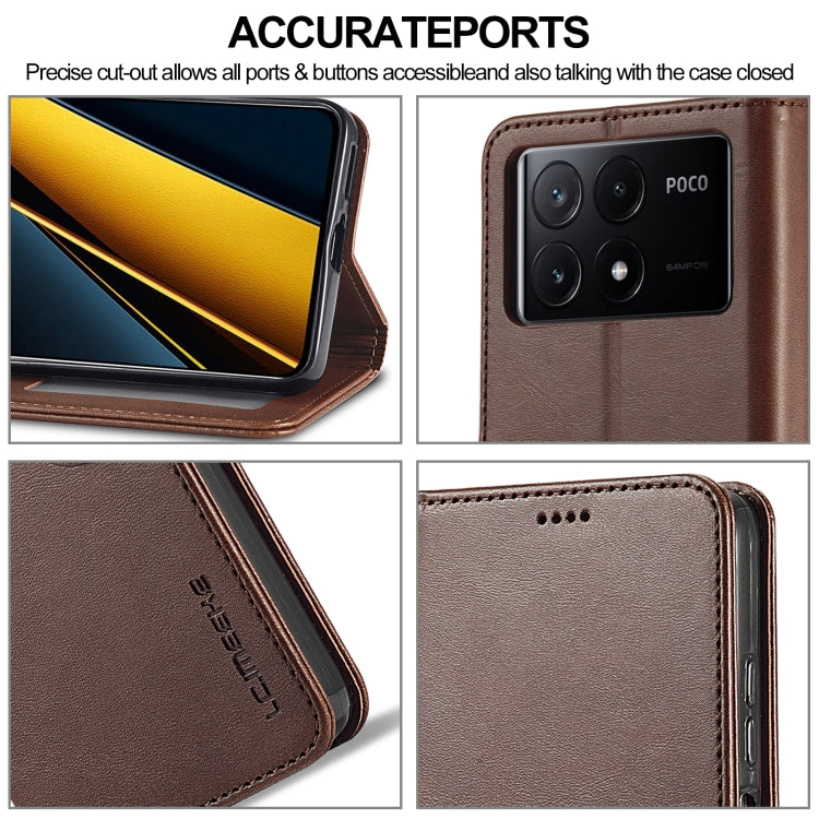 For Xiaomi Poco X6 Pro LC.IMEEKE Calf Texture Leather Phone Case(Coffee)