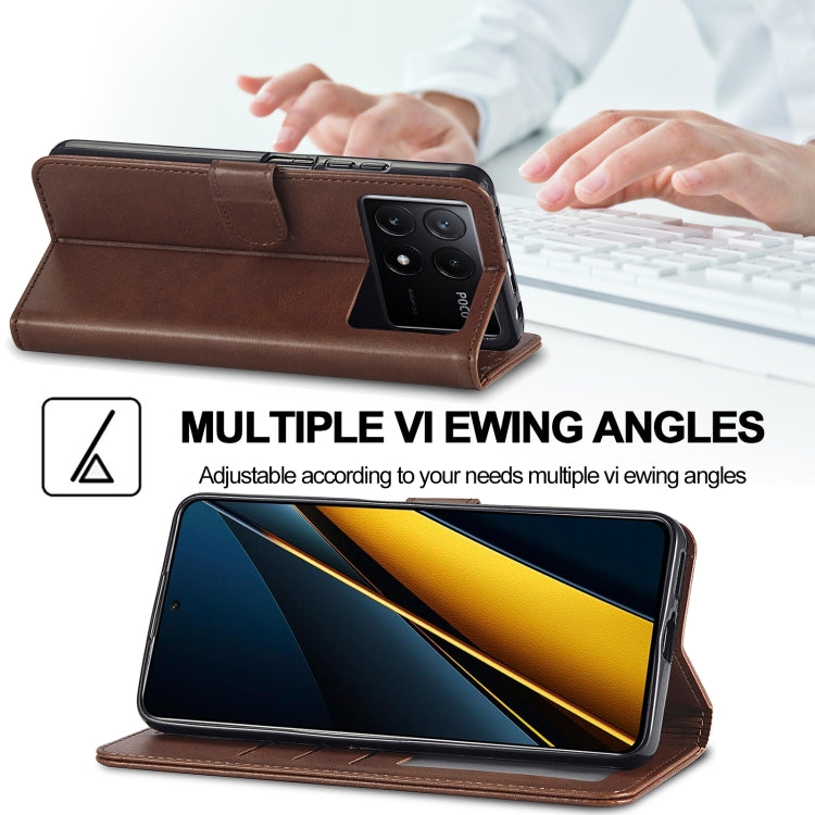 For Xiaomi Poco X6 Pro LC.IMEEKE Calf Texture Leather Phone Case(Coffee)