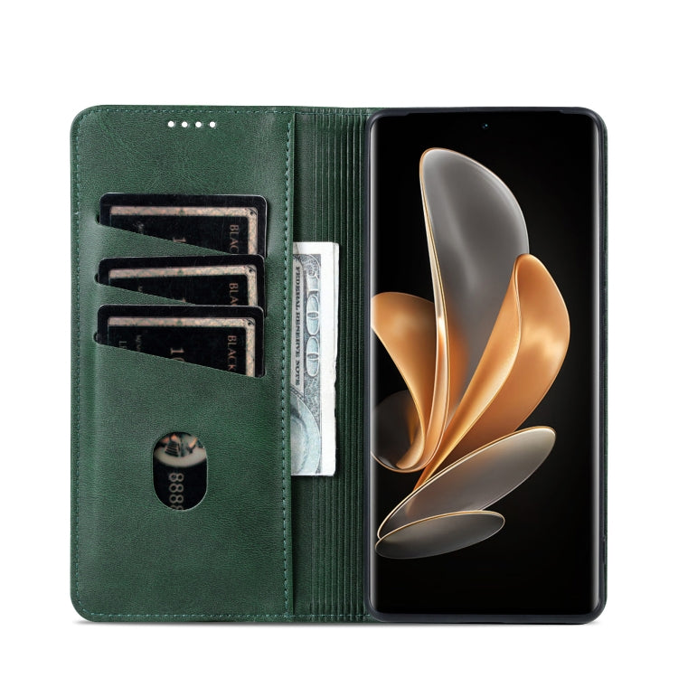 For Honor Magic6 Pro AZNS Magnetic Calf Texture Flip Leather Phone Case(Dark Green)
