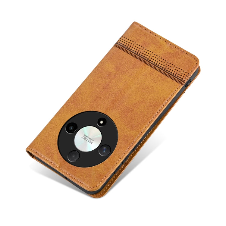 For Honor Magic6 Lite 5G/X9b AZNS Magnetic Calf Texture Flip Leather Phone Case(Light Brown)
