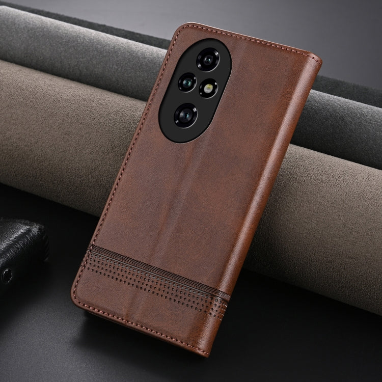 For Honor 200 AZNS Magnetic Calf Texture Flip Leather Phone Case(Dark Brown)