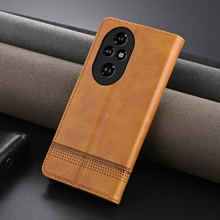 For Honor 200 AZNS Magnetic Calf Texture Flip Leather Phone Case(Light Brown)
