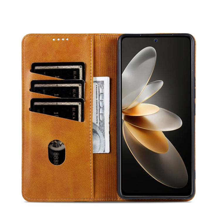 For Honor 200 AZNS Magnetic Calf Texture Flip Leather Phone Case(Light Brown)
