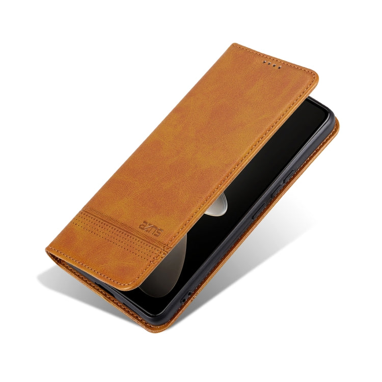For Honor 200 AZNS Magnetic Calf Texture Flip Leather Phone Case(Light Brown)