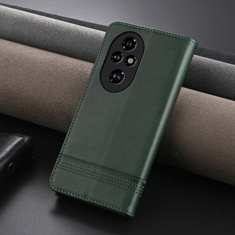 For Honor 200 AZNS Magnetic Calf Texture Flip Leather Phone Case(Dark Green)