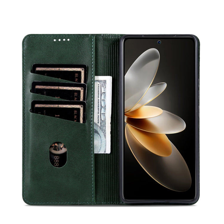For Honor 200 AZNS Magnetic Calf Texture Flip Leather Phone Case(Dark Green)