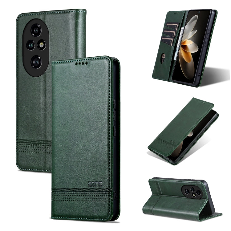 For Honor 200 AZNS Magnetic Calf Texture Flip Leather Phone Case(Dark Green)