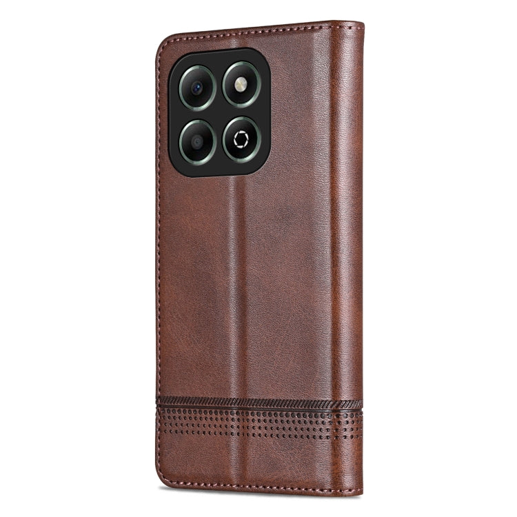 For Honor X6b AZNS Magnetic Calf Texture Flip Leather Phone Case(Dark Brown)