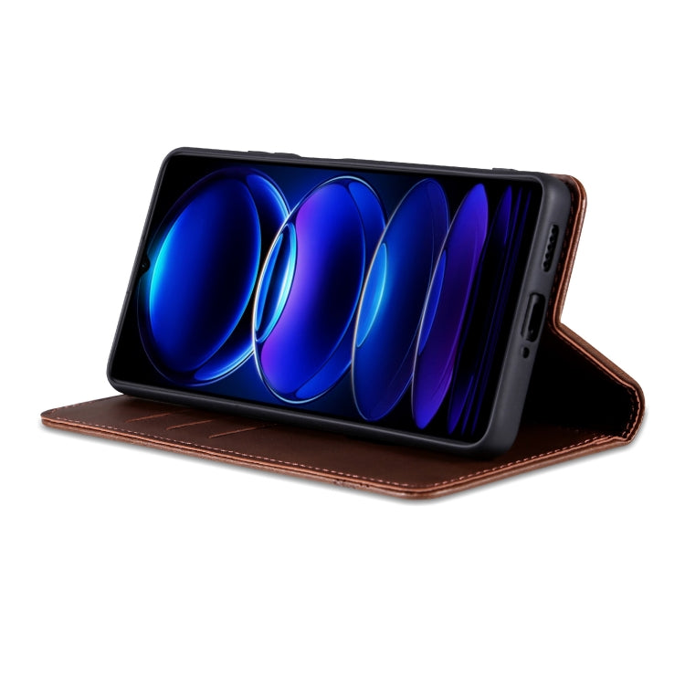 For Honor X6b AZNS Magnetic Calf Texture Flip Leather Phone Case(Dark Brown)