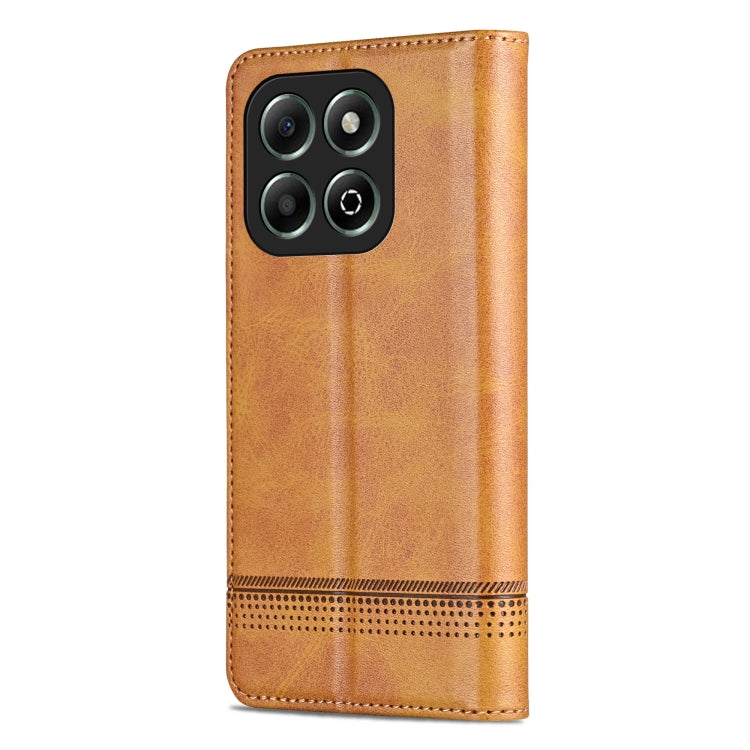 For Honor X6b AZNS Magnetic Calf Texture Flip Leather Phone Case(Light Brown)