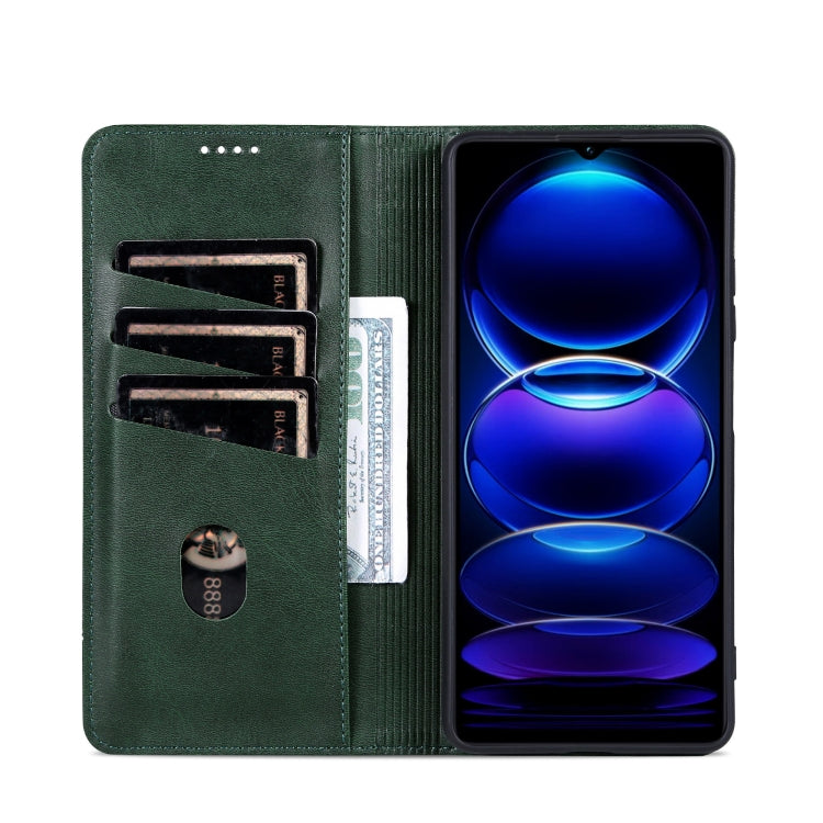 For Honor X6b AZNS Magnetic Calf Texture Flip Leather Phone Case(Dark Green)